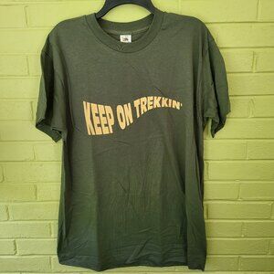 Vintage 1990 Keep On Trekkin' t Shirt Large GREEN Single Stitch Trek Fashion A2